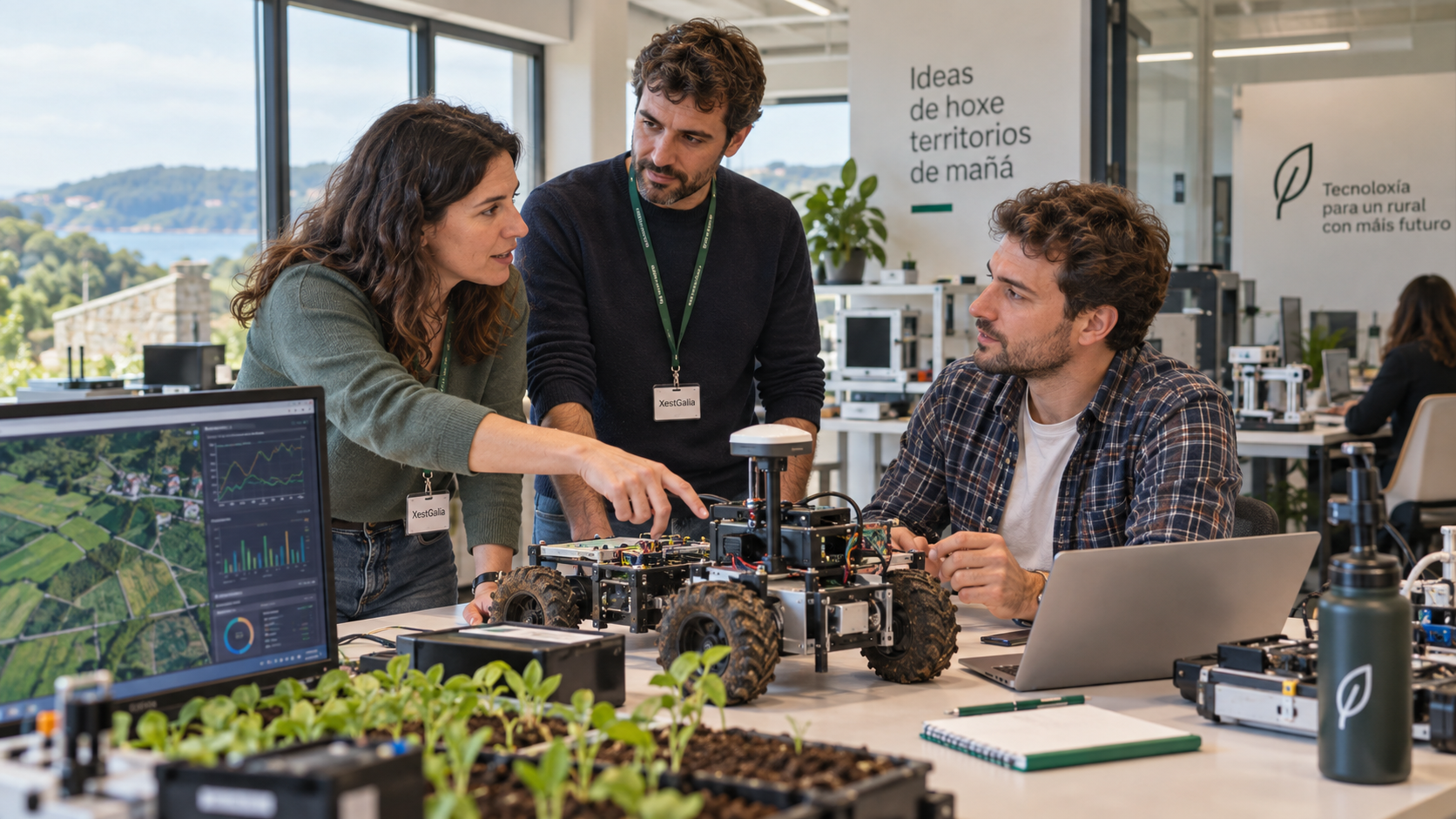 Persoas emprendedoras e persoal técnico traballando de forma colaborativa nun proxecto