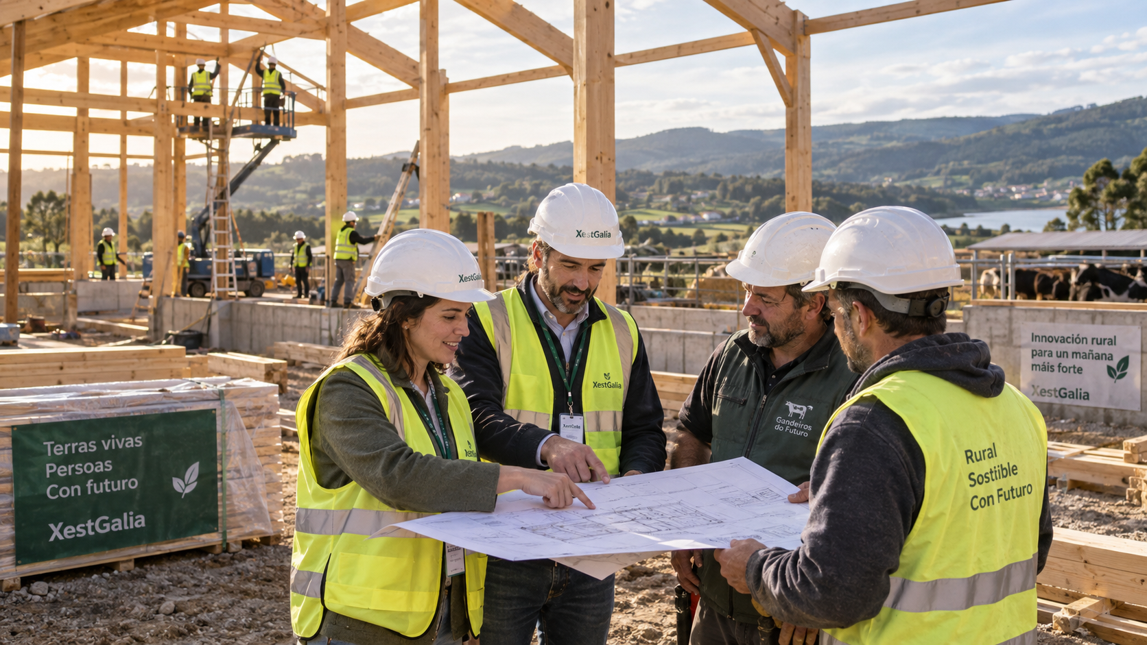 Persoal técnico facendo o seguimento dun proxecto construtivo